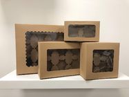 2 Cavity 4 Cavity 6 Cavity Kraft Paper Cupcake Boxes with Clear Window Cupcake Box