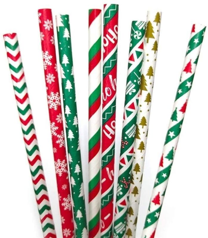 Christmas Decorative Biodegradable Paper Drinking Straws