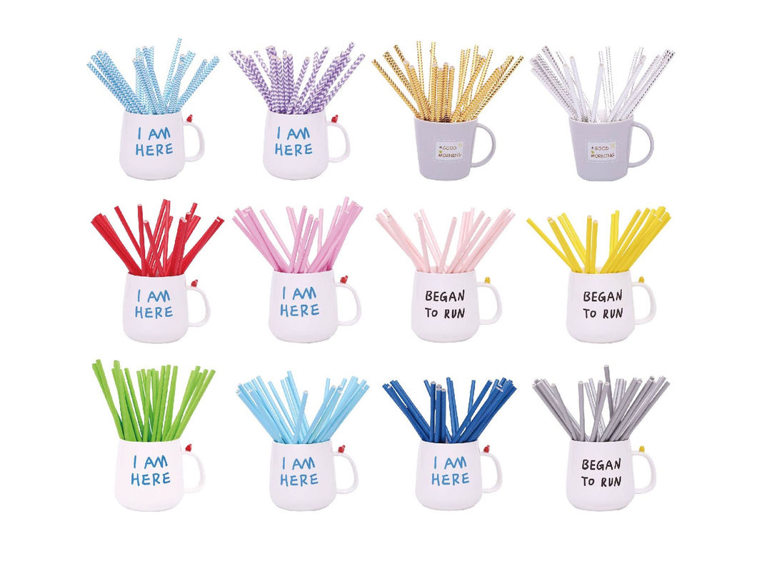 Biodegradable Dot Color Print Paper Party Straws Beverage Accessories